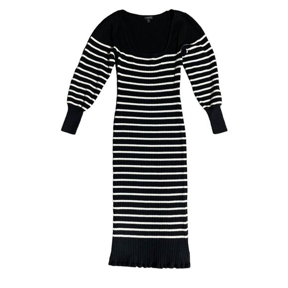 Ann Taylor black and white fitted sweater dress midi size medium Petite - Picture 3 of 5